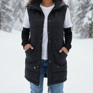 Aritzia S Community Black Down fill Vest cargo pockets drawstring waist NO HOOD